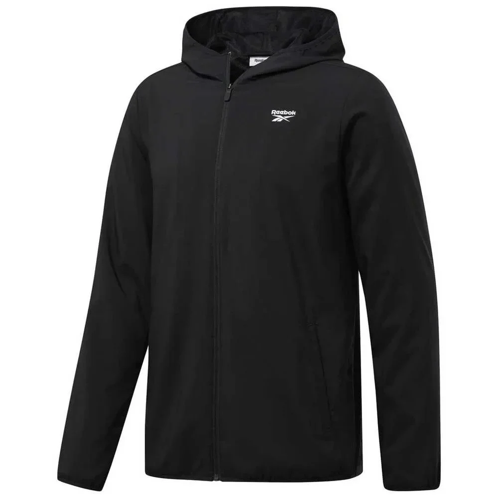 Reebok Men's Black Windbreaker Jacket Hooded Full Zip‎ Mesh Lined Small *read*